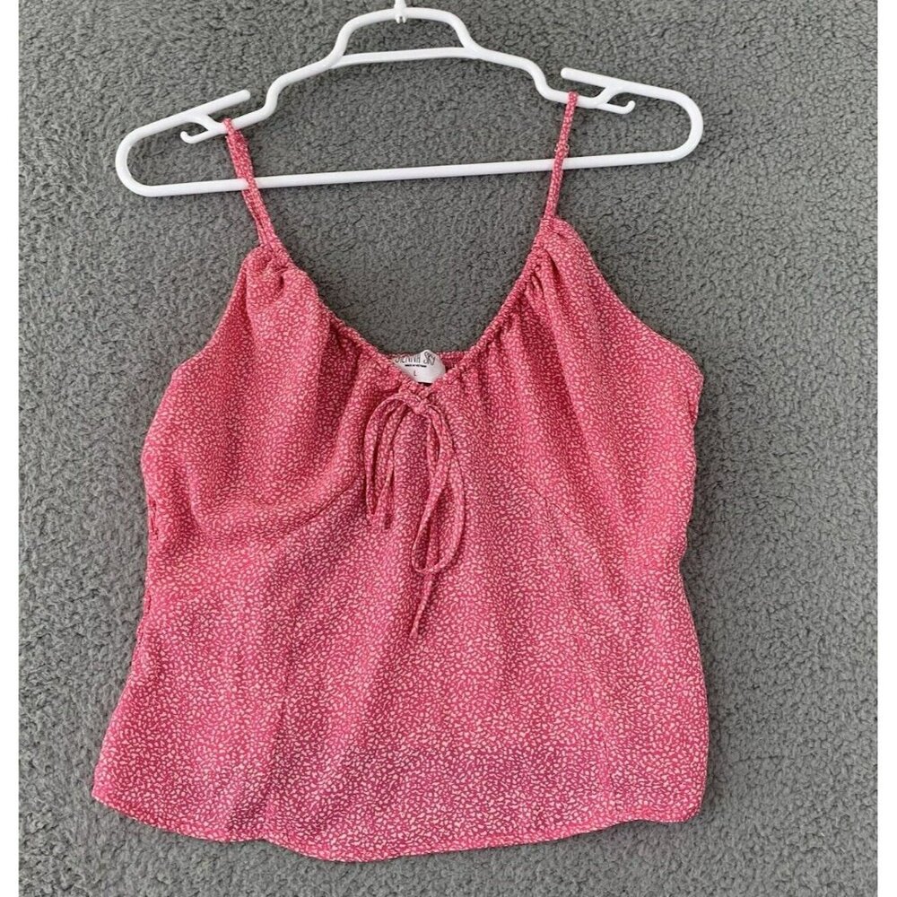 Sienna Sky Pink Spaghetti Strap Tank Top L Adjustable Drawstring Gathered Neck